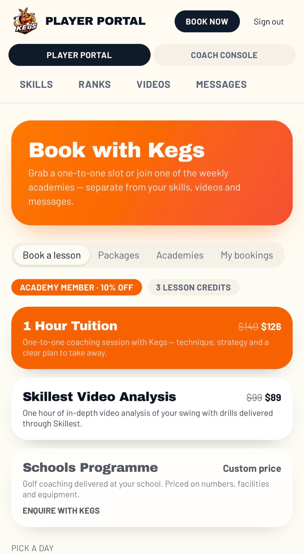 KEGS Golf Bookings