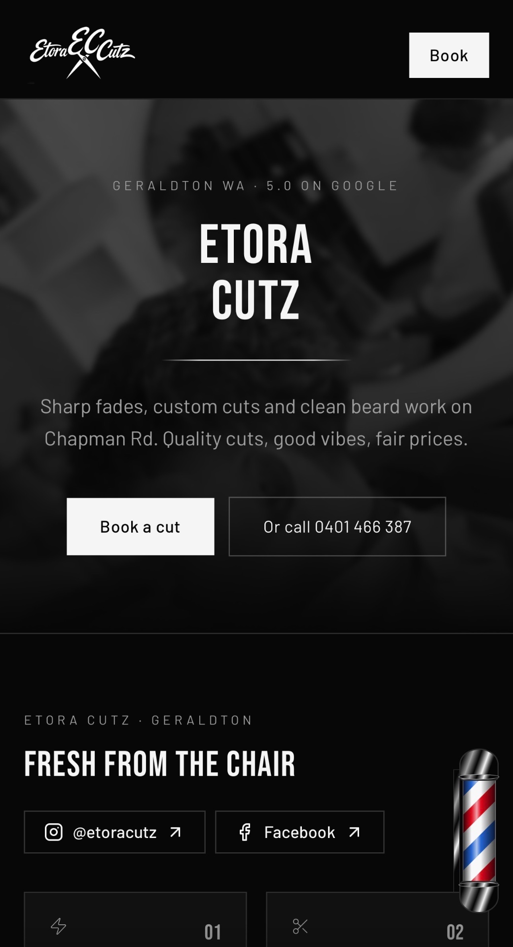 Etora Cutz website with appointment booking