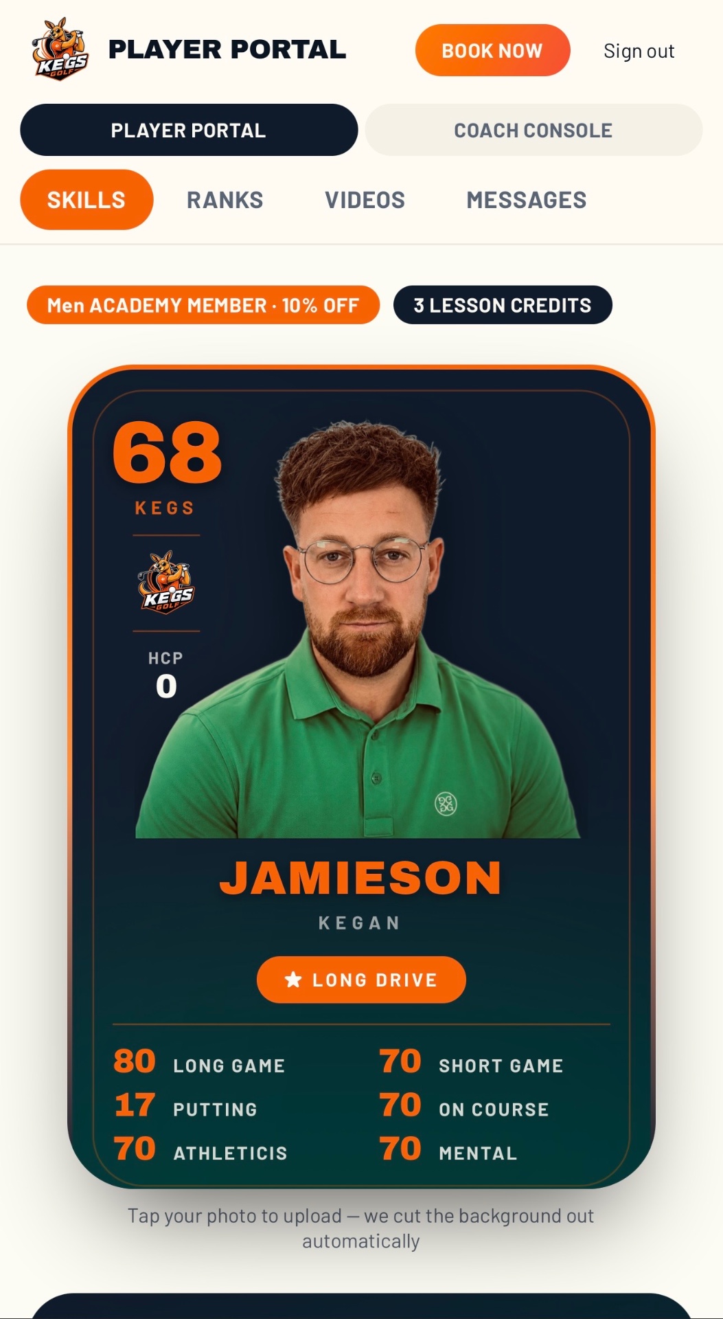 KEGS Golf Skills card